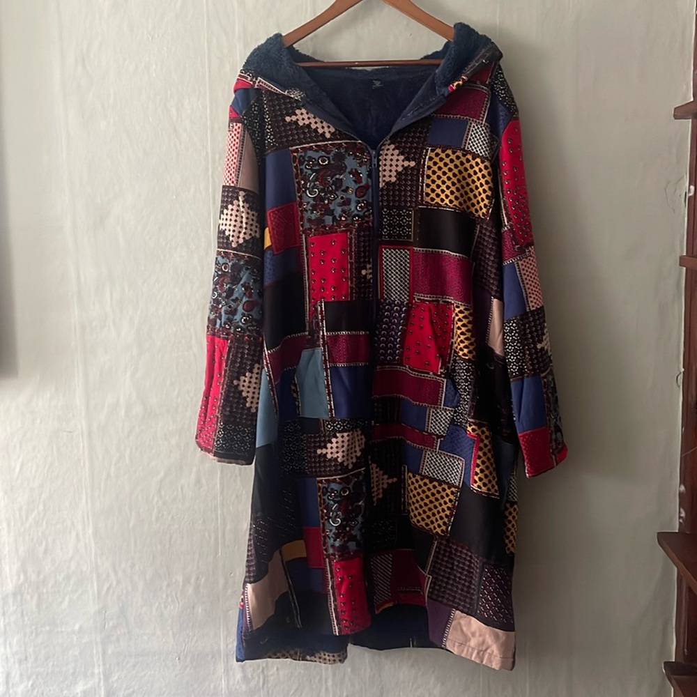 Shein Curve Patchwork coat with navy fur inside, size 5x - never worn